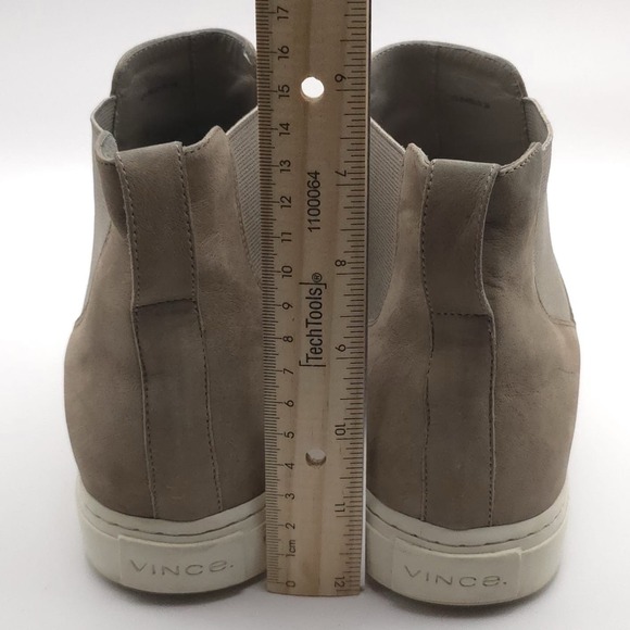 Vince The Newlyn Chelsea High Top Leather taupe Slip On  Vince Newlyn Boots Women\'s 8M Taupe White Nubuck Leather Chelsea Booties Sneaker